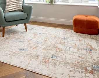 Warm Beige Distressed Abstract Area Rug Blue Terracotta Accent Living Room Bedroom Mat Long Hallway Runner Rugs