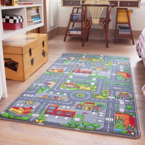 Alfombra de juego de coche de doble cara para niños, tapete de juego interactivo divertido para dormitorio de niñas y niños, tapete de juegos para guardería imagen 2