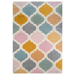 Fun Pastel Multicolour Trellis Rug 3D Carved Super Soft Kids Bedroom ...