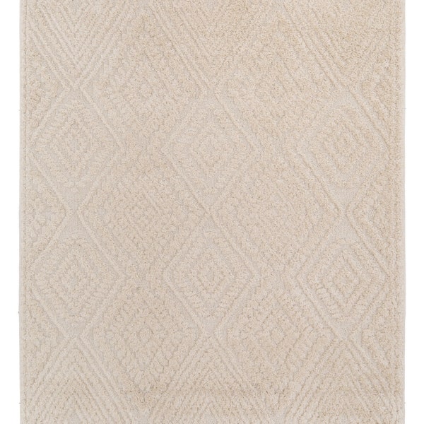 Style scandinave sophistiqué ultra-doux et losange beige crémeux et design bohème | Tapis de salon au coin de la cheminée Livraison gratuite Facile d'entretien, sensation texturée