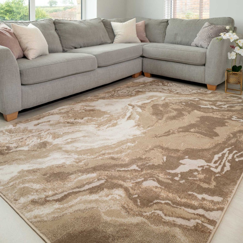 Natural Beige Marble Living Room Rug Cream Brown Living Bedroom Area Rugs Hallway Runner image 3