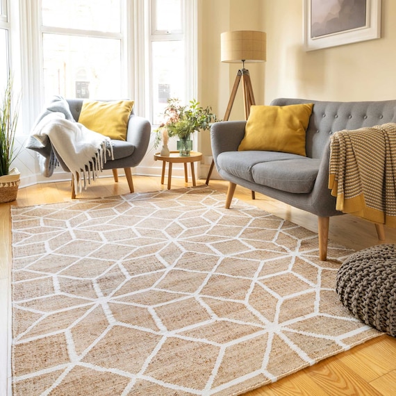 Tapis en jute 100 % naturel beige géométrique sisal Scandi salon chambre à  coucher tapis chemin de cuisine résistant -  Canada