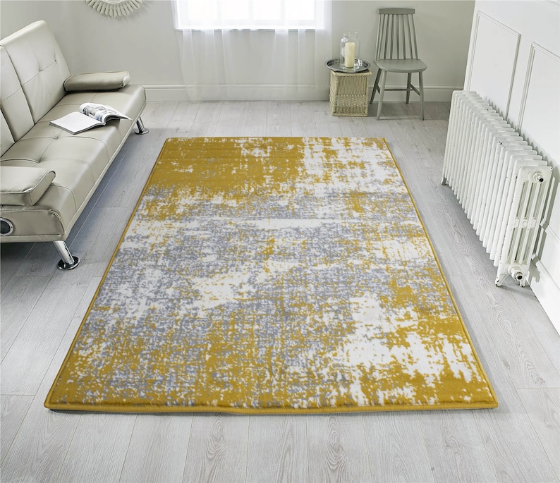 Ochre Yellow Grey Distressed Abstract Area Rug Soft Value Bedroom Living Room Mats Long Hallway Runner Rugs zdjęcie 1