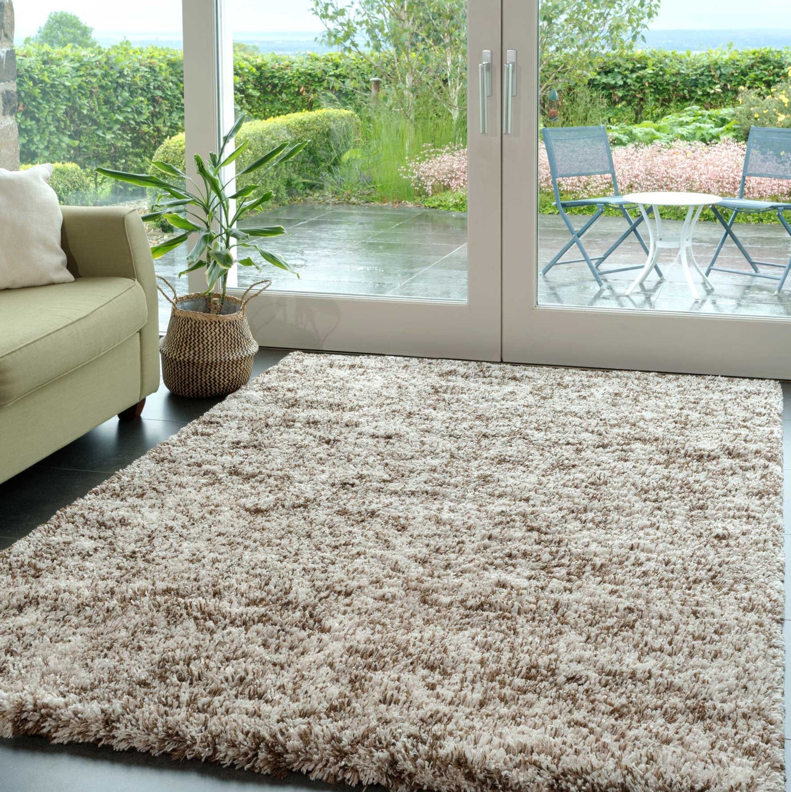 Muttled Rug Natural Brown Mottled Shaggy Area Rug Soft Deep Pile Cream Beige Living ...