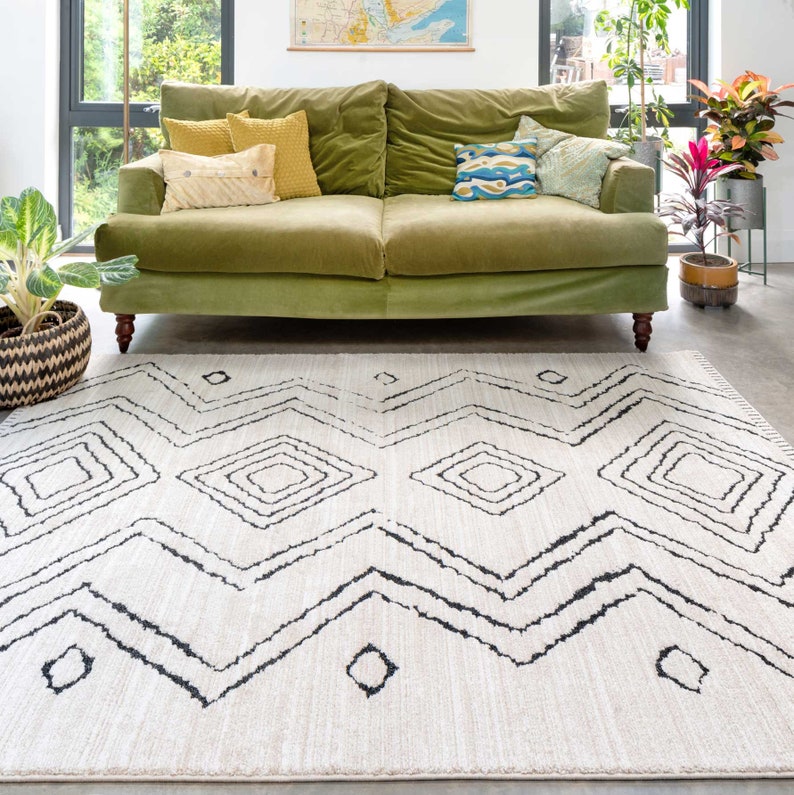 Alfombra bereber marroquí suave y acogedora, alfombra grande para sala de estar, alfombra larga para pasillo, alfombras geométricas aztecas negras y Beige imagen 2
