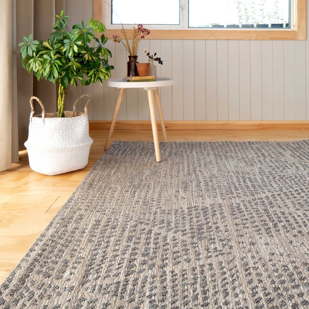 Natural Beige Grey Abstract Flatweave Rug Textured Woven Living Room Bedroom Indoor Outdoor Rugs