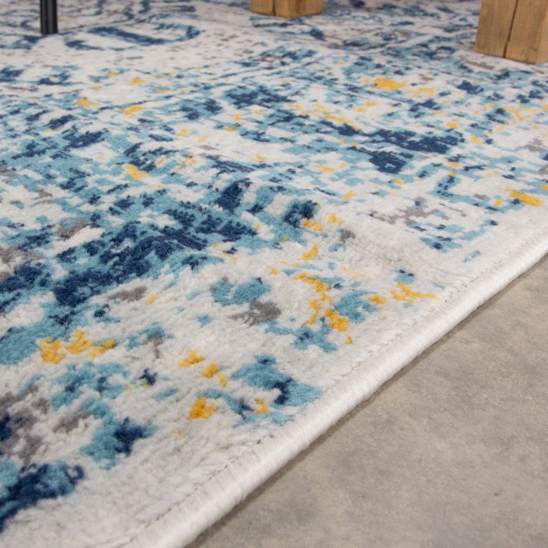 Alfombra Oriental tradicional ocre azul marino, alfombra desgastada para sala de estar, cocina, comedor, alfombras geométricas suaves para dormitorio imagen 3