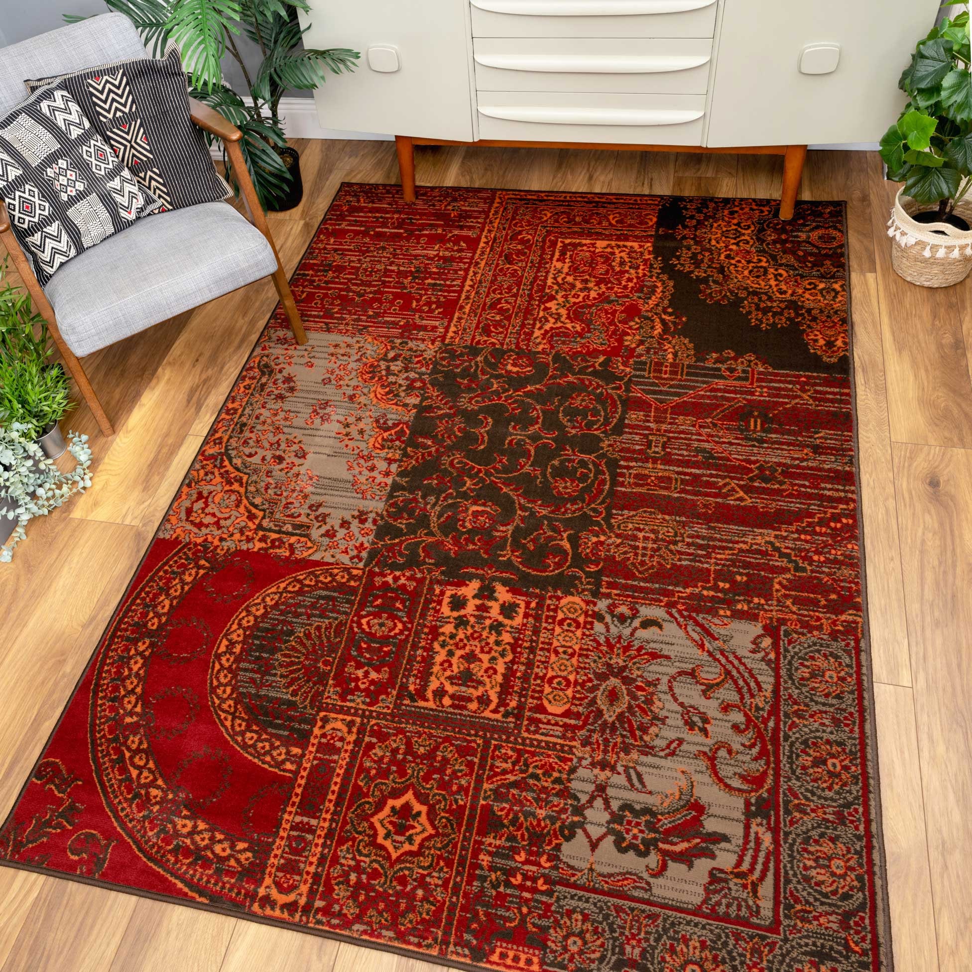 Warm Red Brown Patchwork Rug Soft Value Floral Living Room Bedroom Area Rugs  Hallway Runner - Etsy