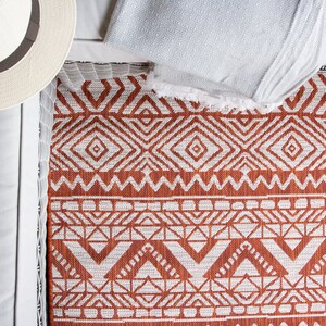 Orange Rust Aztec Outdoor Rug Flatweave Indoor Outdoor Washable Rugs ...