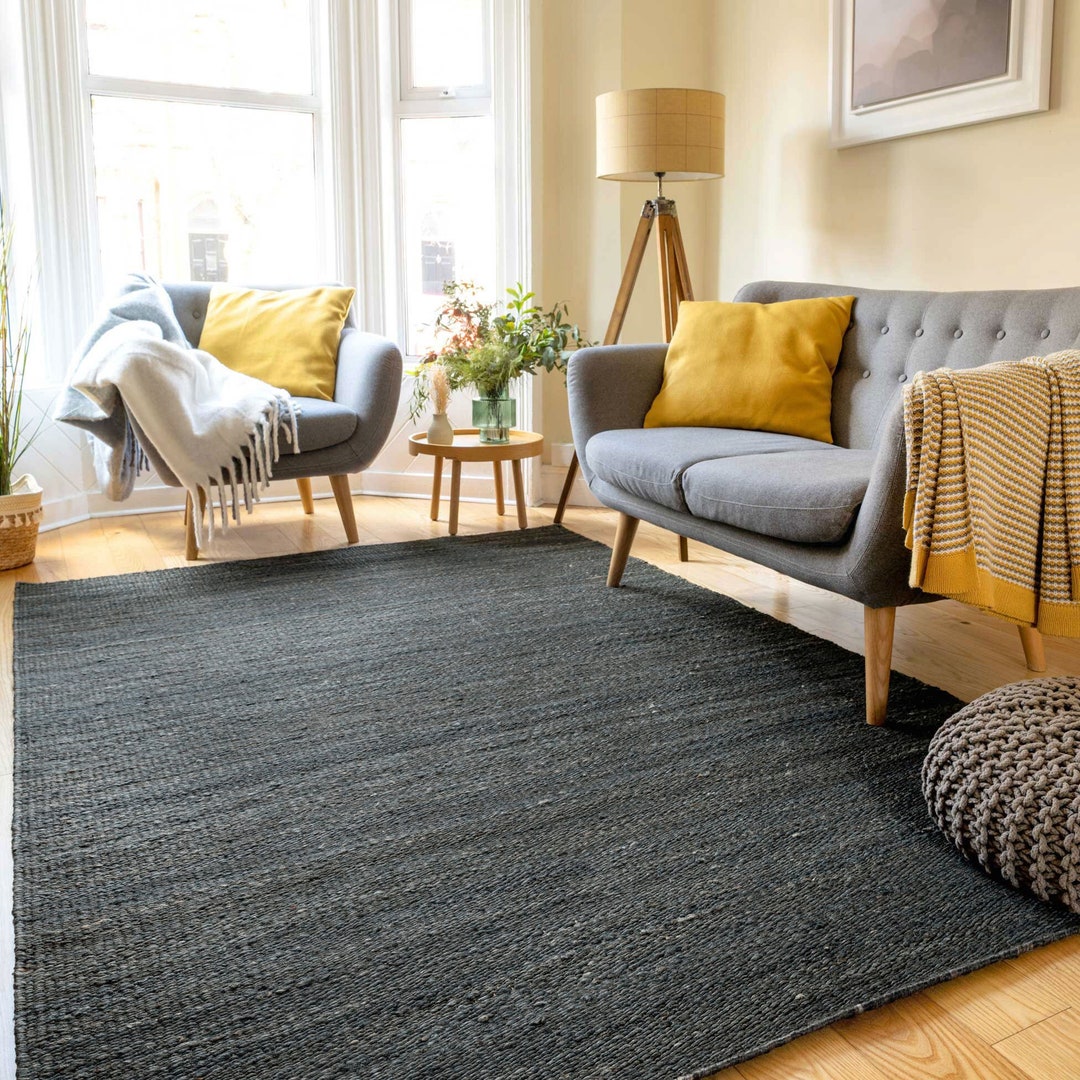 Charcoal Grey Natural Jute Rug Hardwearing Sisal Bedroom Etsy