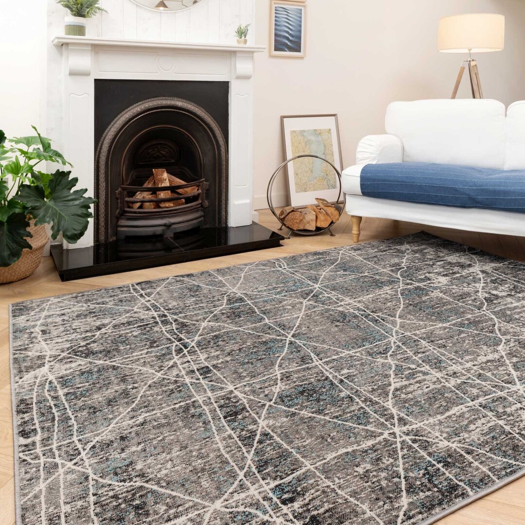 Grey Distressed Trellis Area Rugs Large Living Room Mat Grey Blue