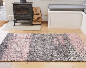 Tapis à poils longs rose poudré gris, super doux effet vieilli, abstrait pour chambre à coucher, salon, tapis de couloir scandinave