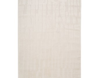 Cream Beige Striped Line Design Velvet Soft Neutral Palette | Fireside Mat Bedroom Carpet and Living Room Rug | Easy Clean and Free Delivery