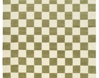 Motif damier rétro rustique géométrique blanc vert | Tapis de chambre à coucher tricoté doux, tapis de salon, tapis de cheminée, décoration de bureau | Livraison gratuite