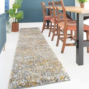 Tapis à poils longs chiné chiné gris jaune ocre, poils duveteux denses et très épais pour chambre ou salon, tapis de sol image 3