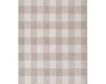 Neutral Cream Beige Looped Pile Checkered Rug Super Soft Wool Style Bedroom Living Room Nursery Room Textured Rugs Hallway Runner Rugs