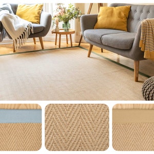 Cotton Border Jute Rugs Large Natural Herringbone Sisal Bordered Rug Hardwearing Bedroom Living Room Mats Hallway Runners