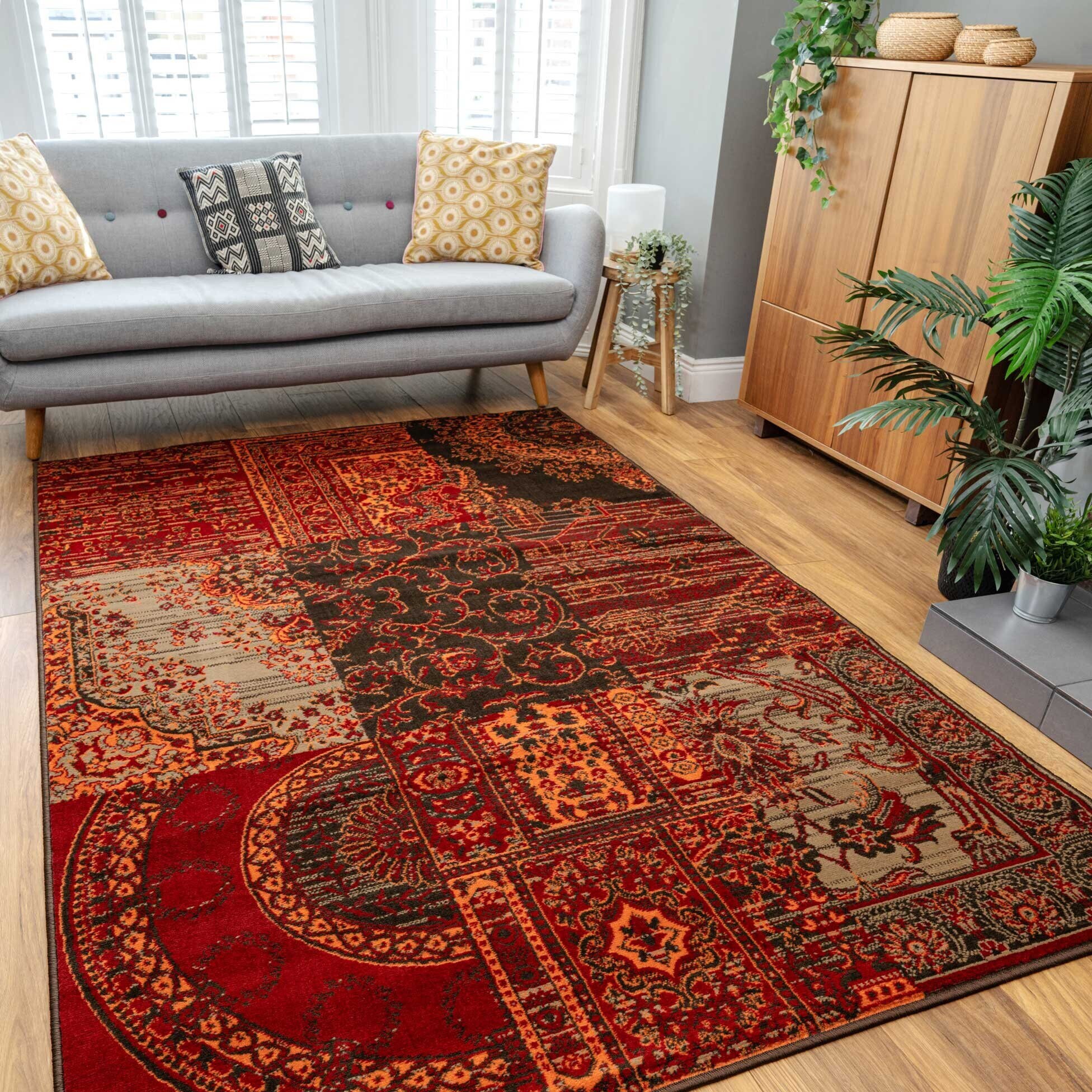 Warm Red Patchwork Soft Runner Rugs Area Brown Rug Bedroom Etsy Floral Value Room Hallway Living 