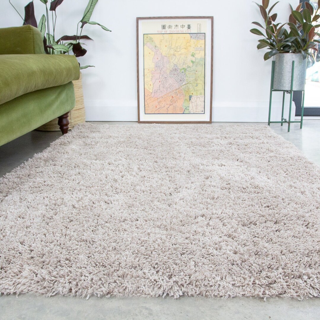 Natural Beige Super Soft Shaggy Rug Warm Living Area Bedroom Mat ...