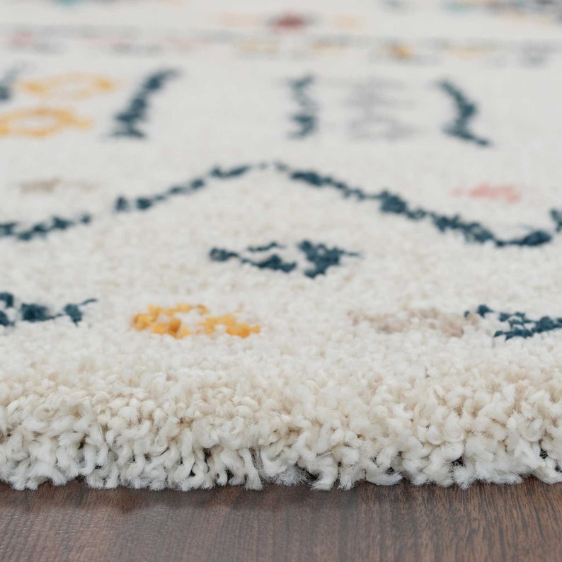 Super Soft Cream Colourful Tribal Berber Shaggy Rug Multicolour Moroccan Aztec Living Room Mat Shaggy Hallway Runner Rugs image 5