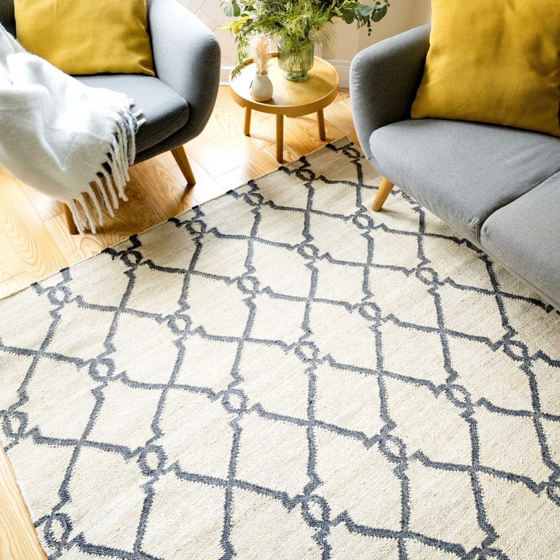 Natural Jute Rug Cream Grey Trellis Area Rugs Rustic Sisal Etsy
