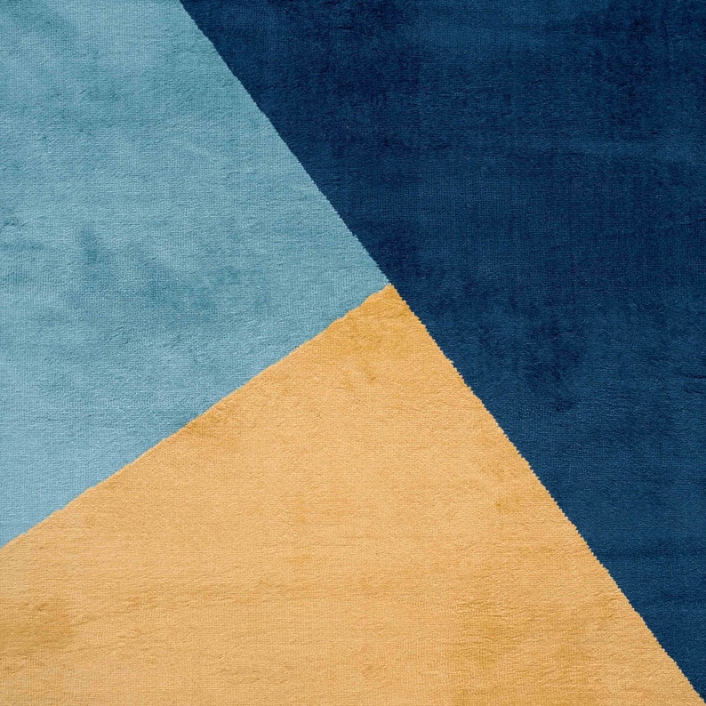 Tapis géométrique bleu marine, jaune gris multicolore, salon, cuisine, coin repas, tapis doux pour chambre à coucher image 4
