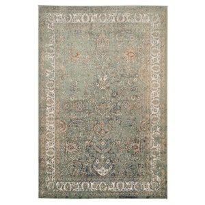 Soft Green Cream Traditional Distressed Living Area Rug Floral Medallion Bordered Living Room Textured Mat