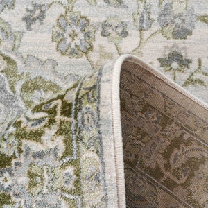 Tapis oriental de salon vert crème, grand tapis floral traditionnel de chambre à coucher, bordé de médaillons, long couloir d'entrée image 6