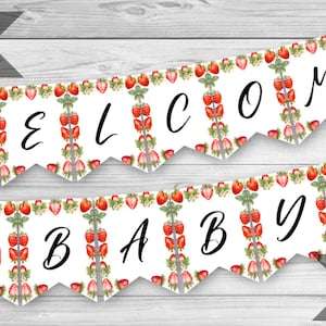 Aardbei Welcome Baby Banner, Strawberry Baby Shower, Pennant Banner, Red Strawberry Baby Shower Decoratie, INSTANT DOWNLOAD