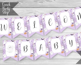Little Boo Welcome Baby Banner, Halloween Baby Shower, Pennant Banner, Ghost Baby Shower Decoration, INSTANT DOWNLOAD