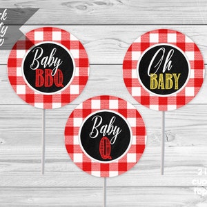 Baby Q Baby Shower Cupcake Toppers, BBQ Baby Shower, Printable 2 Inch Cupcake Toppers, Do It Yourself Party Printable, INSTANT DOWNLOAD