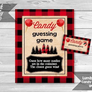 Lumberjack Candy Guessing Game, Lumberjack Baby Shower, Guess How Many Candies Game and Tickets, Plaid Rustic Sign,  INSTANT DOWNLOAD