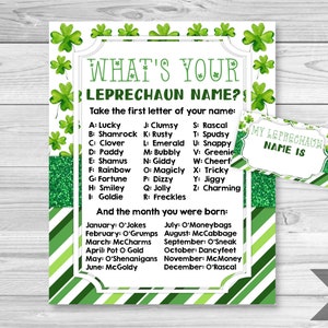 Leprechaun Name Game, St Patrick&#39;s Day Party, Printable Game Sheet, What&#39;s Your Name Game, Leprechaun Game, St Patty&#39;s, INSTANT DOWNLOAD
