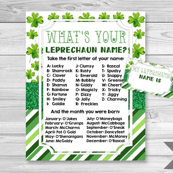 Leprechaun Name Game, St Patrick's Day Party, Printable Game Sheet, What's Your Name Game, Leprechaun Game, St Patty's, INSTANT DOWNLOAD