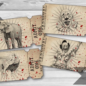 Creepy Carnival Ticket Printables, Vintage Circus Ticket Stubs, Halloween Party Printables, Birthday Entry Tickets, INSTANT DOWNLOAD