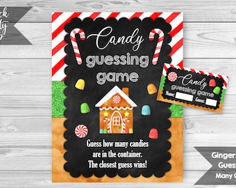 Gingerbread Guess How Many Candies Sign and Tickets, Gingerbread Cookie Birthday Party, Christmas Party, Candy Game, INSTANT DOWNLOAD