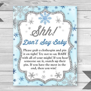 Snowflake Don&#39;t Say Baby Game, Frozen Baby Shower Game Sign, Don&#39;t Say Baby Game, Winter Game Sign, Snowflake Game, INSTANT DOWNLOAD