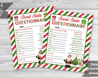 Christmas Secret Santa Questionnaire, Printable Holiday Wish List, Christmas Gift Exchange, Secret Santa Wish List, INSTANT DOWNLOAD