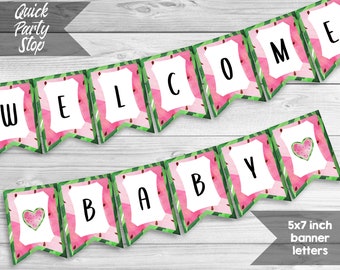 Watermelon Welcome Baby Banner, Watermelon Baby Shower, Pennant Banner, Pink Watermelon Baby Shower Decoration, INSTANT DOWNLOAD