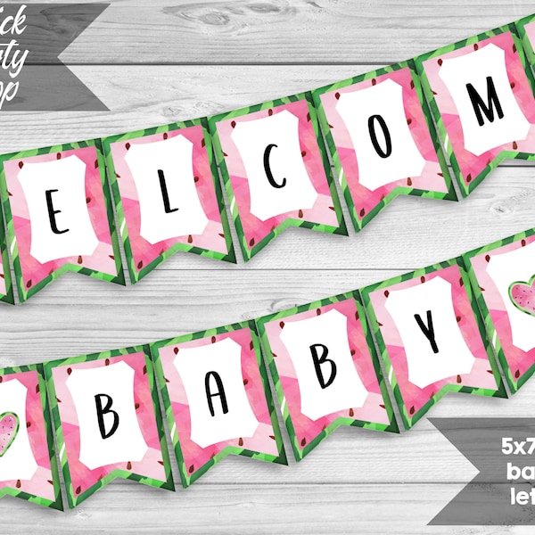 Watermelon Welcome Baby Banner, Watermelon Baby Shower, Pennant Banner, Pink Watermelon Baby Shower Decoration, INSTANT DOWNLOAD