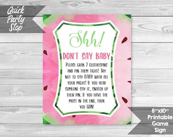 Watermelon Don't Say Baby Game, Watermelon Baby Shower Game Sign, Don't Say Baby Game, Sweet Baby Decor, INSTANT DOWNLOAD