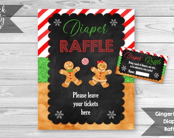 Gingerbread Diaper Raffle Sign and Tickets, Christmas Baby Shower, Diaper Raffle Insert and Sign, Gingerbread Baby Shower, INSTANT DOWNLOAD