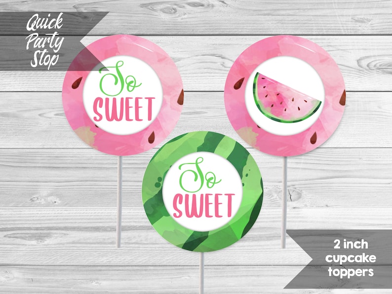 Watermelon Baby Shower Cupcake Toppers, Printable 2 Inch Cupcake Toppers, 8 Different Designs ...