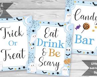 6 Little Boo Baby Shower Signs, Blue Halloween Party Signs, Trick or Treat Sign, Pick Your Poison Sign, Witches Brew Sign, INSTANT DOWNLOAD