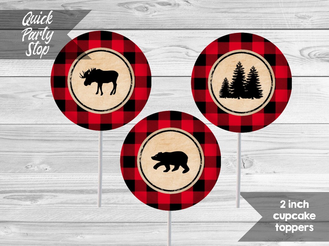 Lumberjack Birthday Cupcake Toppers, Wild One, Printable 2 Inch Cupcake ...