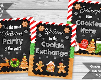 5 Gingerbread Christmas Signs, Gingerbread Party Signs, Cookie Exchange Sign, Christmas Cookie Party, Hot Chocolate Sign, INSTANT DOWNLOAD