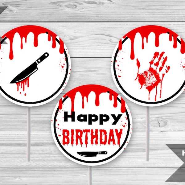 Horror Movie Birthday Cupcake Toppers, Printable 2 Inch Cupcake Toppers, Halloween Party Printables, Birthday Toppers, INSTANT DOWNLOAD