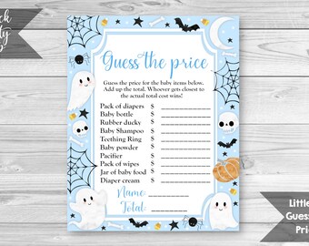 Little Boo Guess the Price Game, Blue Halloween Baby Shower, Printable Game Sheet,  Price is Right Game, Ghost Shower, INSTANT DOWNLOAD