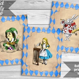 6 Alice in Wonderland Signs, Old Alice Decorations, Character Signs, Mad Hatter, White rabbit, Queen of Hearts, INSTANT DOWNLOAD