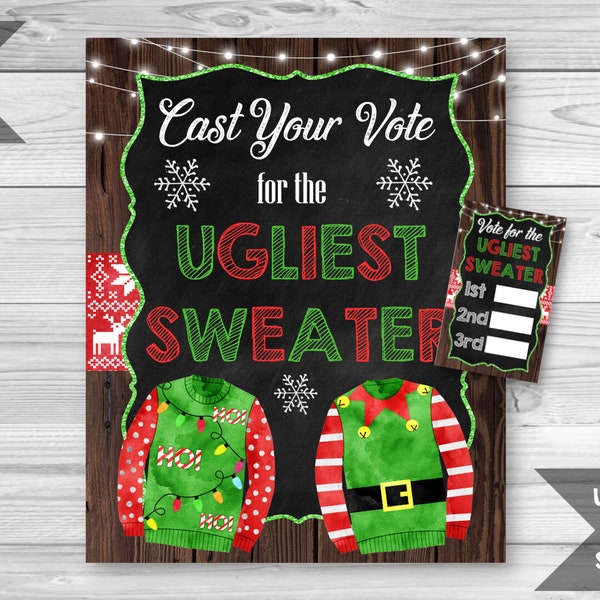 Ugly Sweater Contest Sign and Tickets, Ugly Sweater Party, Christmas Party, Tacky Sweater Voting Game, Voting Ballots, INSTANT DOWNLOAD